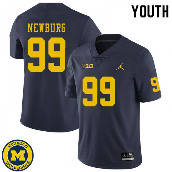 Youth Michigan Wolverines #99 Gabe Newburg Navy Replica Game Jersey